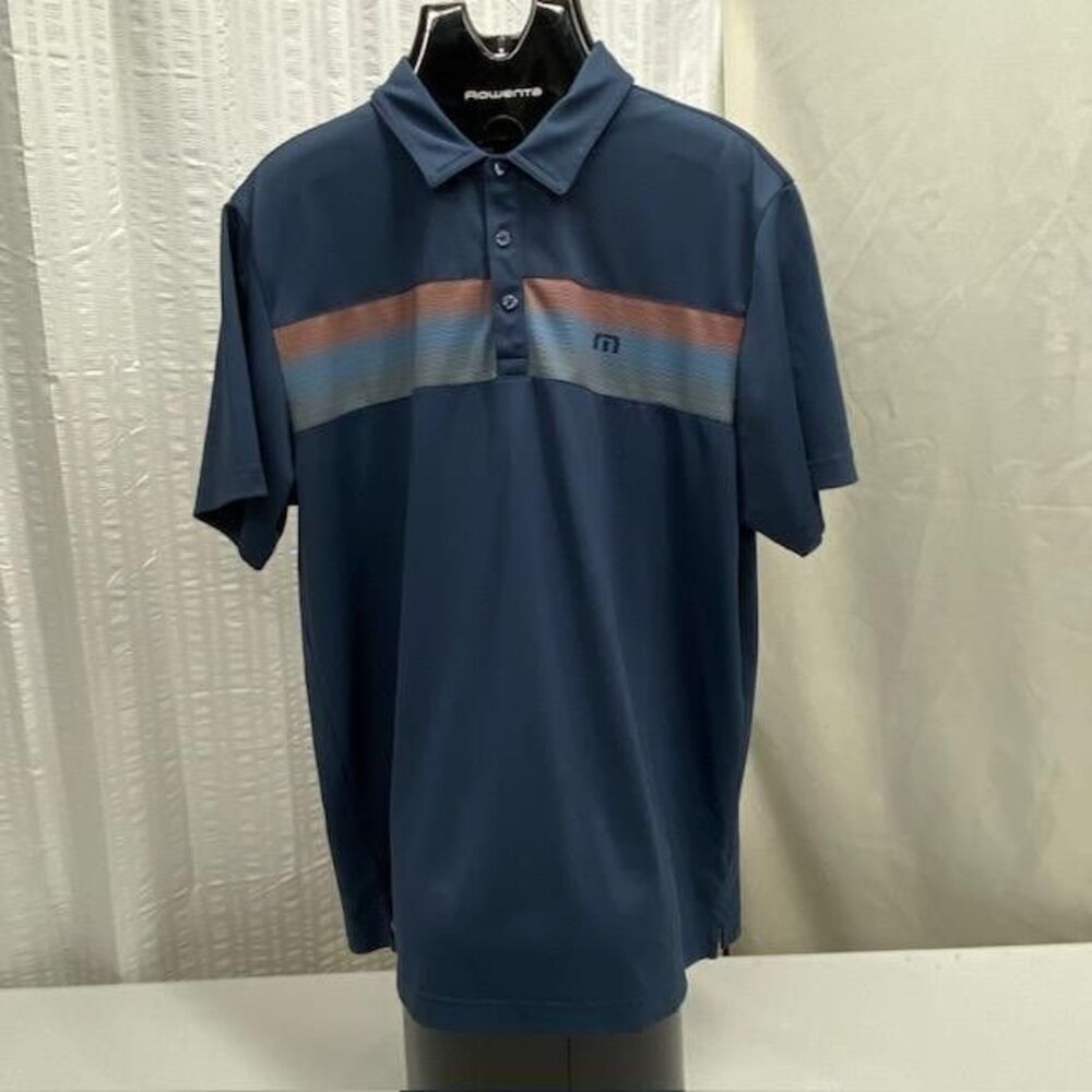 TravisMathew Polo Shirt Mens XL Blue Stripe Stretch Performance Golf(429-5)